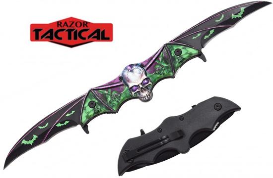 Bat-Shaped Double Blade Skull Knife - Green image
