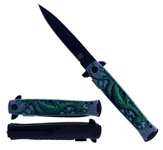 Spring-Assisted Knife With Green Dragon Handle image