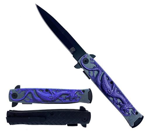 Spring-Assisted Knife With Purple Dragon Handle image