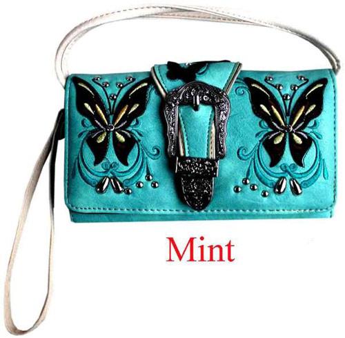 Butterfly Rhinestone Buckle Wallet - Mint image