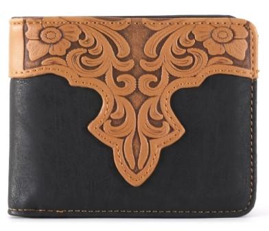 Embossed Vintage Floral Men's Bifold PU Leather Wallet image