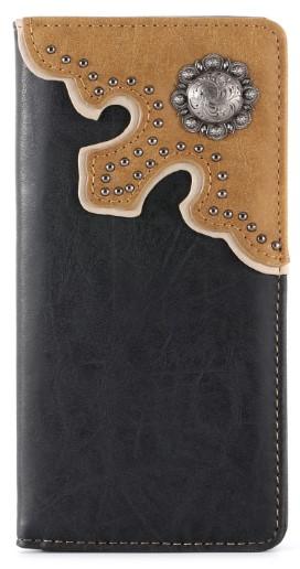 Antique Silver Berry Concho Men's Bifold Long PU Leather Wallet image