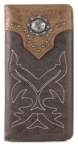Embroidered Boot Scroll Men's Bifold Long PU Leather Wallet image