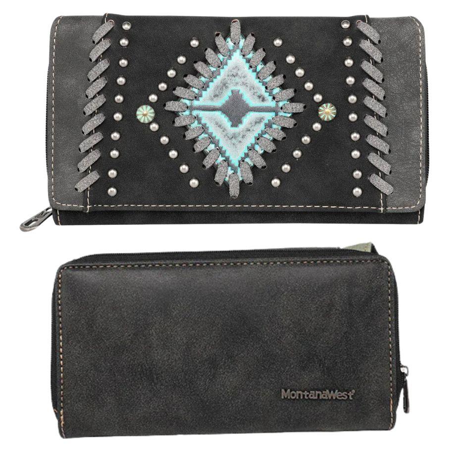 Montana West Aztec Embossed Collection Western Wallet - Black image