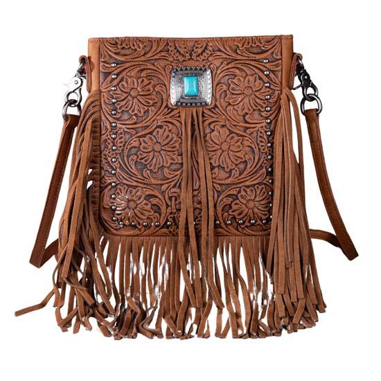 Montana West Genuine Leather Tooled Silver Concho - Brown image