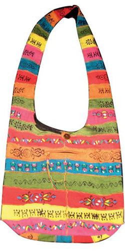 Nepal Handmade Hemp/Cotton Hobo Bags - Rainbow Embroidery image