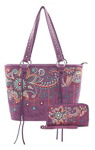 Montana West Embroidered Floral Handbag With Wallet - Purple image