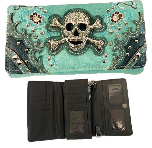 Rhinestone Skull Western Wallet - Turquoise image
