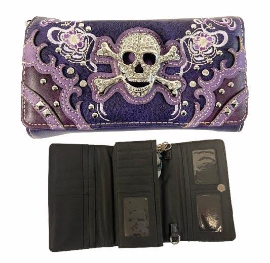 Rhinestone Skull Western Wallet - Purple image
