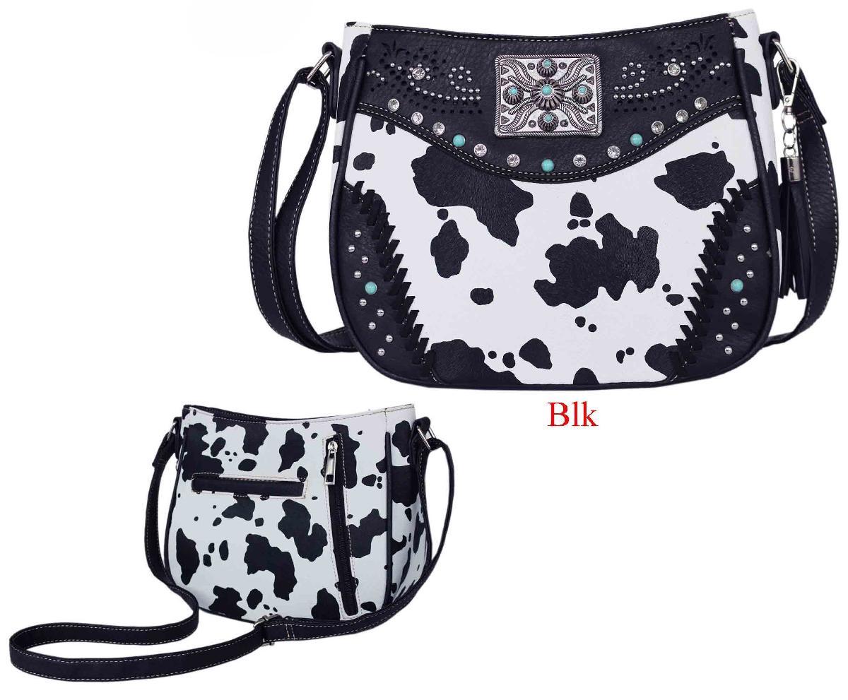 Western Cow Print Concealed Carry Sling Purse - Black image