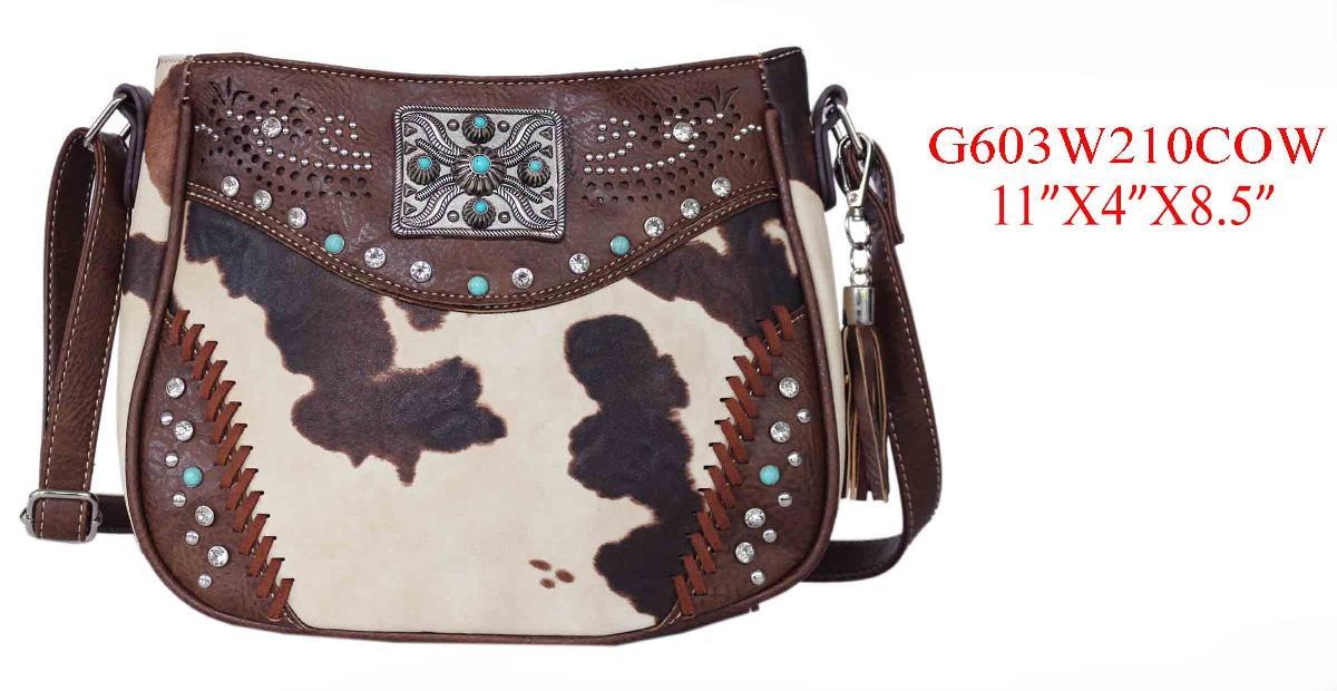 Western Cow Print Concealed Carry Sling Purse - Brown image