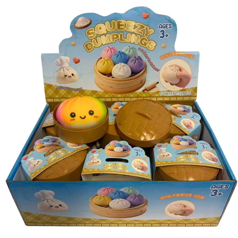 Cute Fidget Squishy dumpling Happy Face with Steamer set Toy Neon colors (NOT REAL FOOD) image