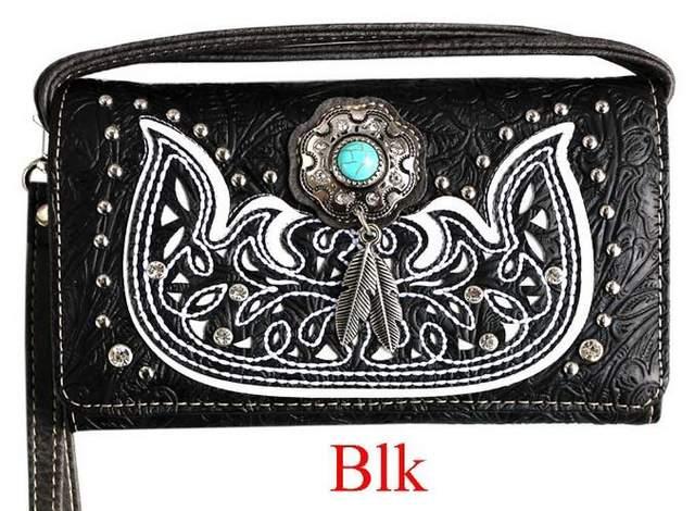 Wholesale Western Style Concho Rhinestone Stunned Wallet Purse-Black image