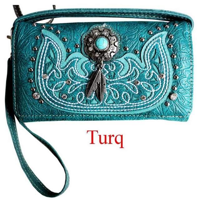Wholesale Western Style Concho Rhinestone Stunned Wallet Purse-Turquoise image