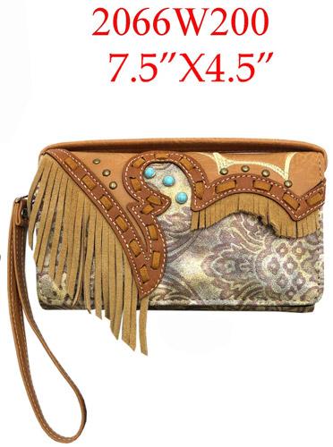 Tooled Western Wallet With Fringes - Tan image