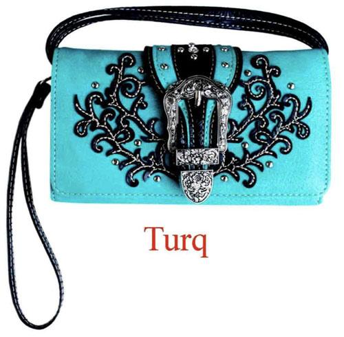 Rhinestone Buckle Wallet - Turquoise image