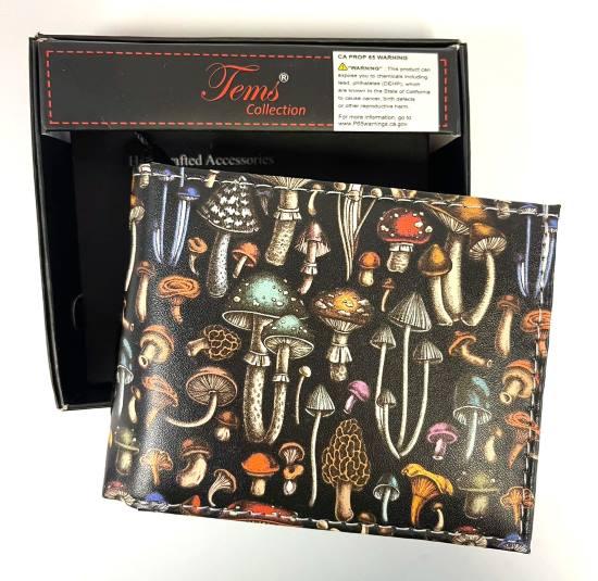 Men's Bi-Fold Faux Leather Wallet With Case - Mushroom Print image