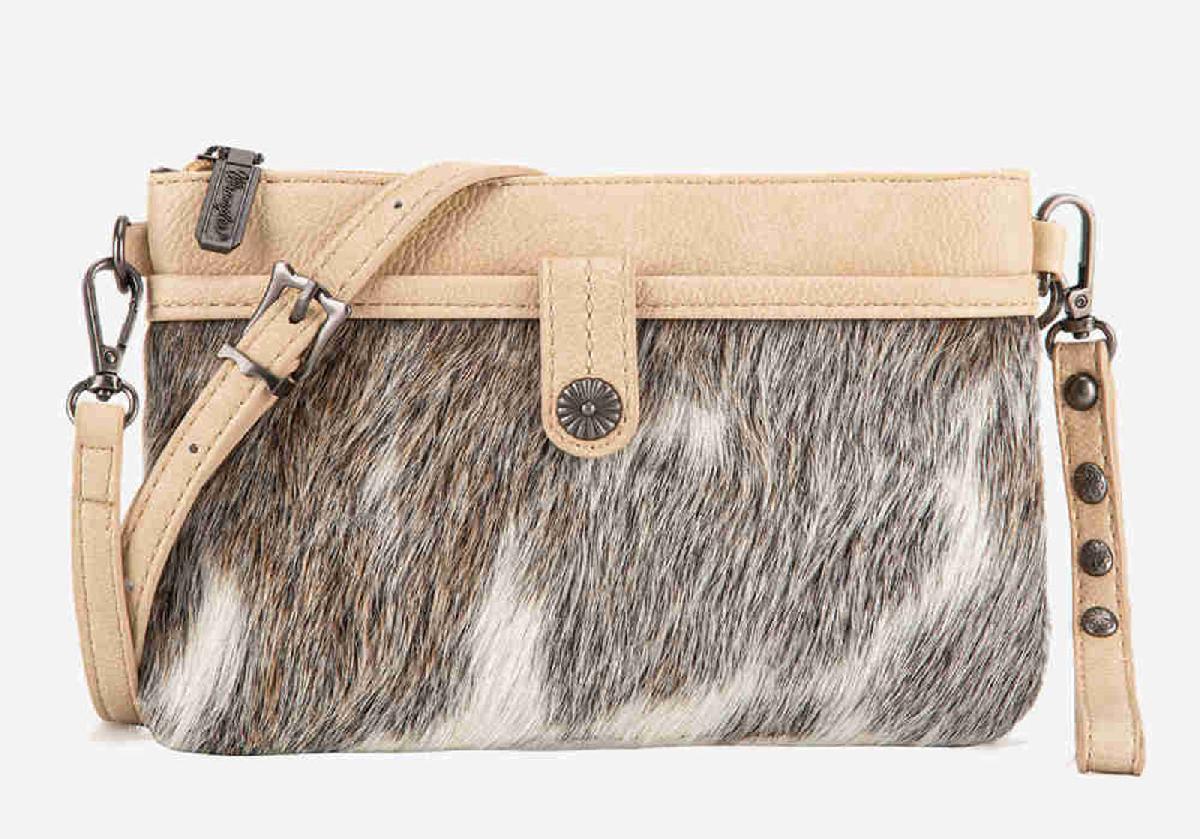 Montana West Wrangler Genuine Hair-On Cowhide Crossbody Clutch - Tan image
