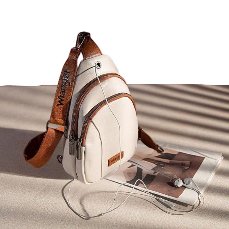 Wrangler Sling Bag/Crossbody/Chest Bag Dual Zippered Compartment - Beige-Brown image