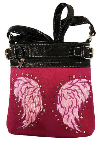 Rhinestone Wing Design Crossbody Bag - Hot Pink image