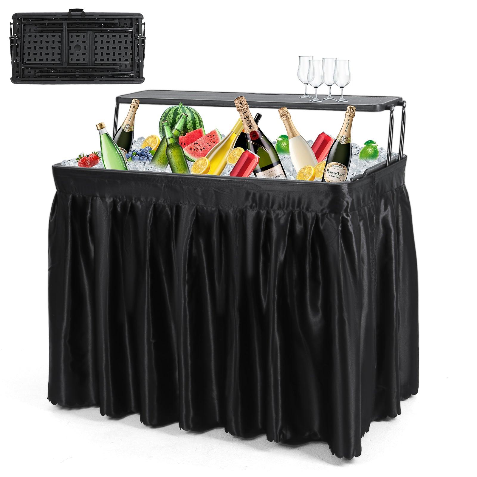 Nice C 4 ft Folding Ice Cooler Table - Party, Grazing & Outdoor Table with Drain, Storage Shelf, and Matching Skirt - Black image