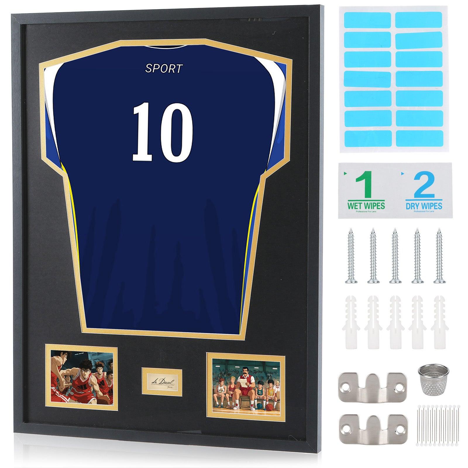 Nice C Jersey Frame Display Case, Jersey Frame With Photo Slots, Shirt Display Shadow Box, Signature Display Slot, 98% UV Protection, Football Basketball Soccer - 1 Pack image