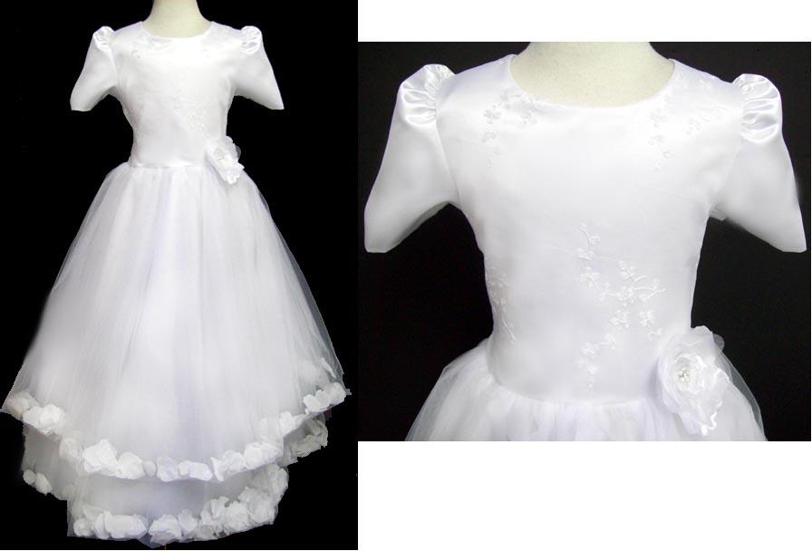 Girls Flower Girl Dress With Silk Flowers - Sizes: 8 - 16 image