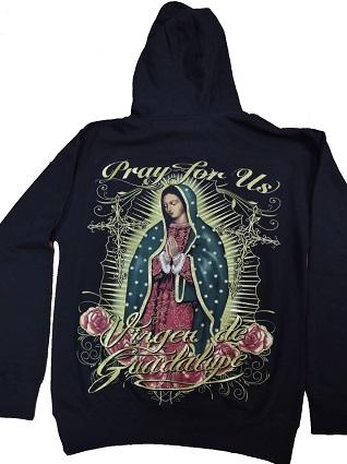 Pray For Us Virgin of Guadalupe Hoodies Screen Printed image