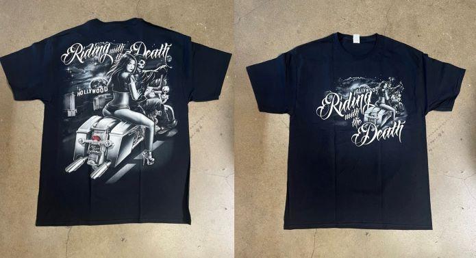 Riding With Death Mexican T-Shirt Cholo T-shirt - Black Color image