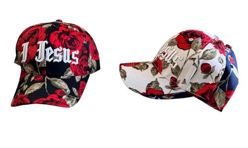 I Love Jesus Floral Imprints Embroidered Christian Baseball Caps image