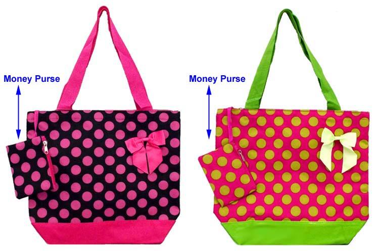 "Polka Dots" 2 Pc Tote Bag & Money Purse Set image