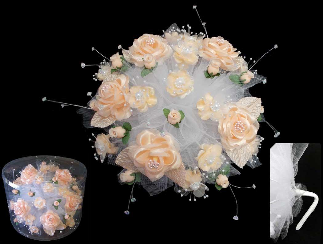Bridal - Quinceanera - Sweet 15 Silk Flower Bouquet - Peach image