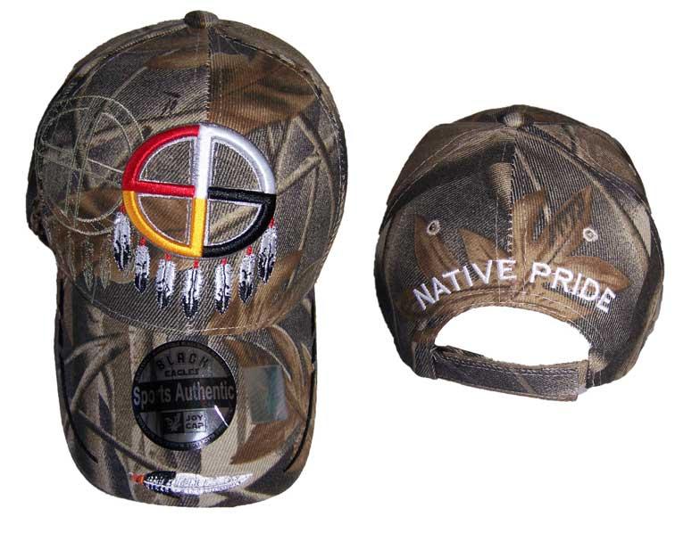 * Medicine Wheel Native Pride Embroidered Baseball Cap Forest Camo (Capnp268c) image
