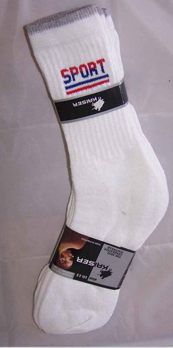 "Sport" Mens White Cotton Sports Socks. Size: 10-13 image