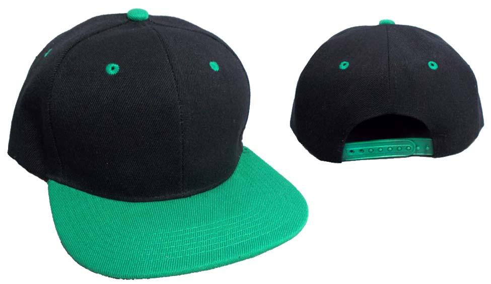Snap Back Flat Brim Baseball Cap - Black & Green Combo image