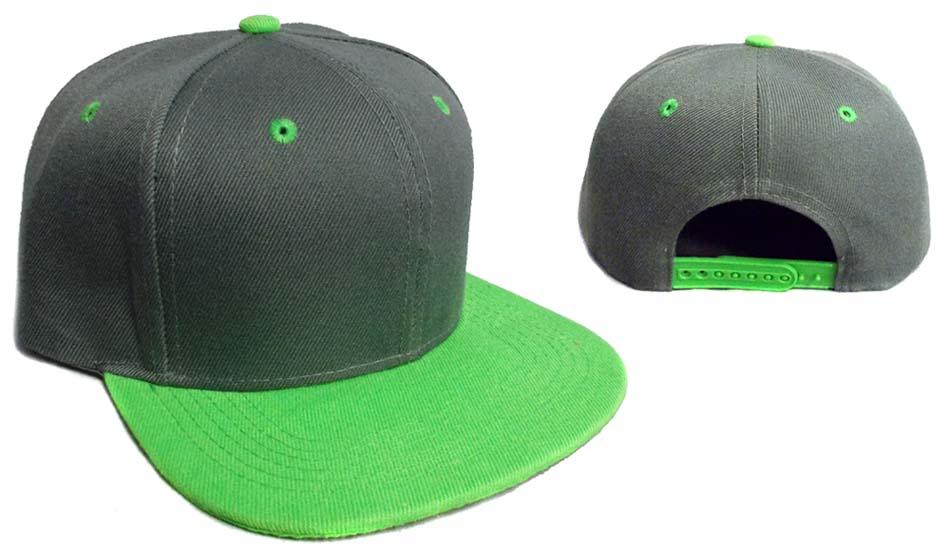 Snap Back Flat Brim Baseball Cap - Charcoal Grey & Green Combo image