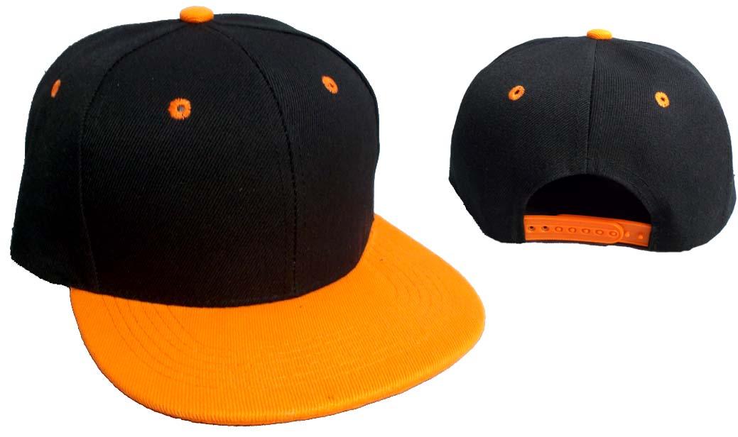 Snap Back Flat Brim Baseball Cap - Black & Neon Orange Combo image