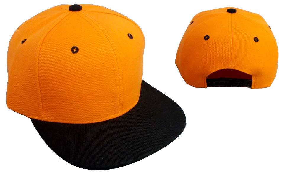 Snap Back Flat Brim Baseball Cap - Orange & Black Combo image