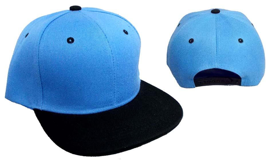 Snap Back Flat Brim Baseball Cap - Sky Blue & Black Combo image
