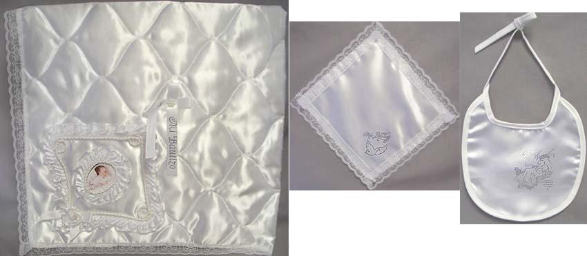 3Pc Quilted Christening Blanket Sets - Spanish image