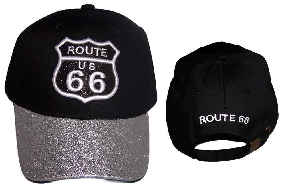 * Route 66 Embroidered Baseball Caps With Glitter Silver Visor (7508-124B) image