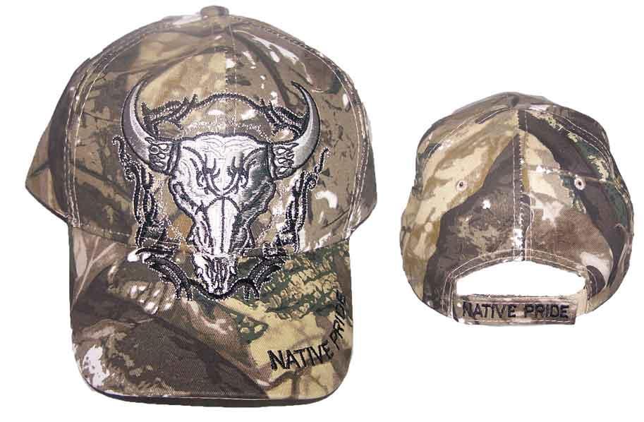 * Native Pride Baseball Caps Hats Embroidered - Bulls Skull- Camo (Capnp655c) image