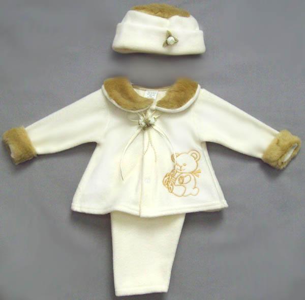 Girls 3Pc Embroidered Polar Fleece Sets - Teddy Bear (Infants) image