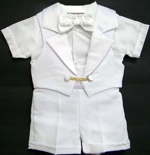 Boys 4Pc White Christening Short Sets - (Sizes : 1 Thru 4) image