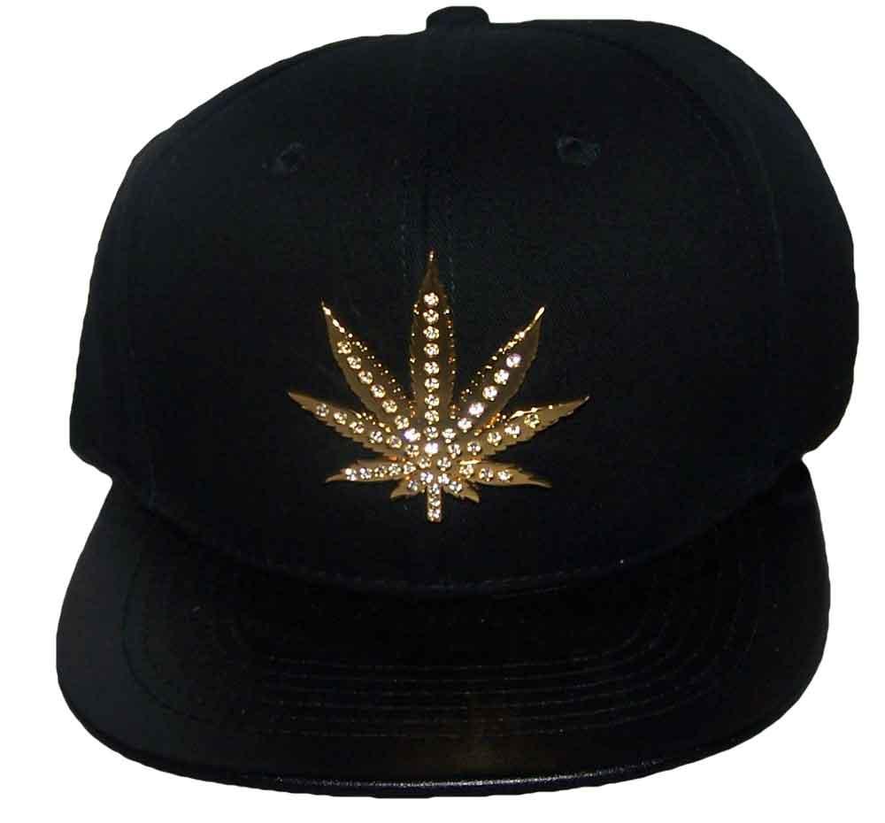 Marijuana Cannabis Rhinestones Baseball Caps - Gold Leaf image