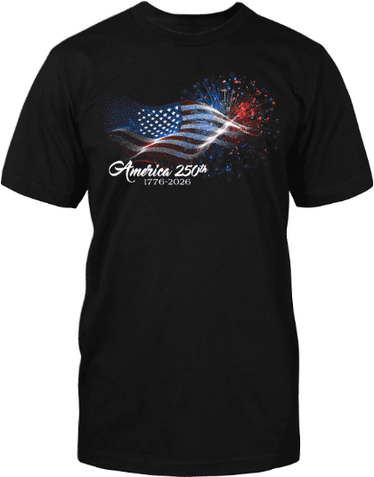 America 250th Fireworks & Flag T-Shirt image
