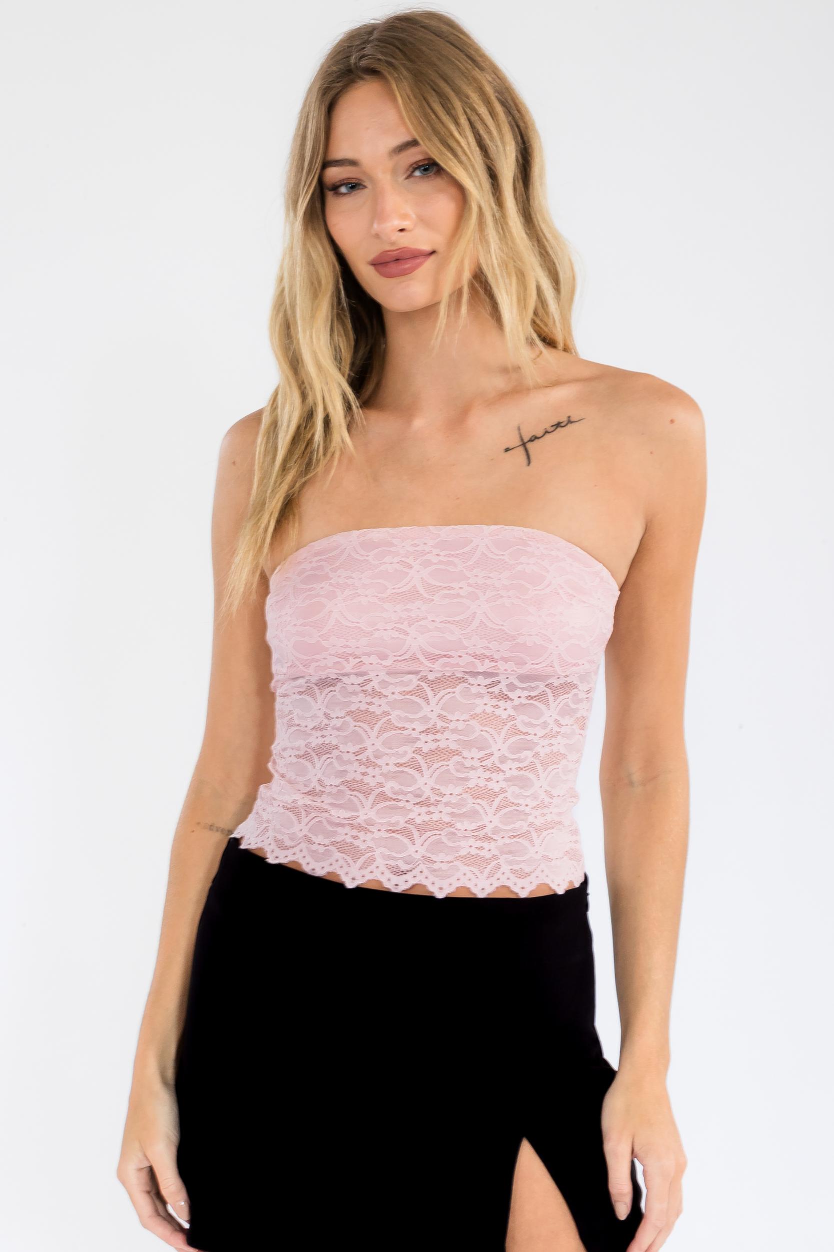 MT1181-2 - Strapless allover lace crop top image