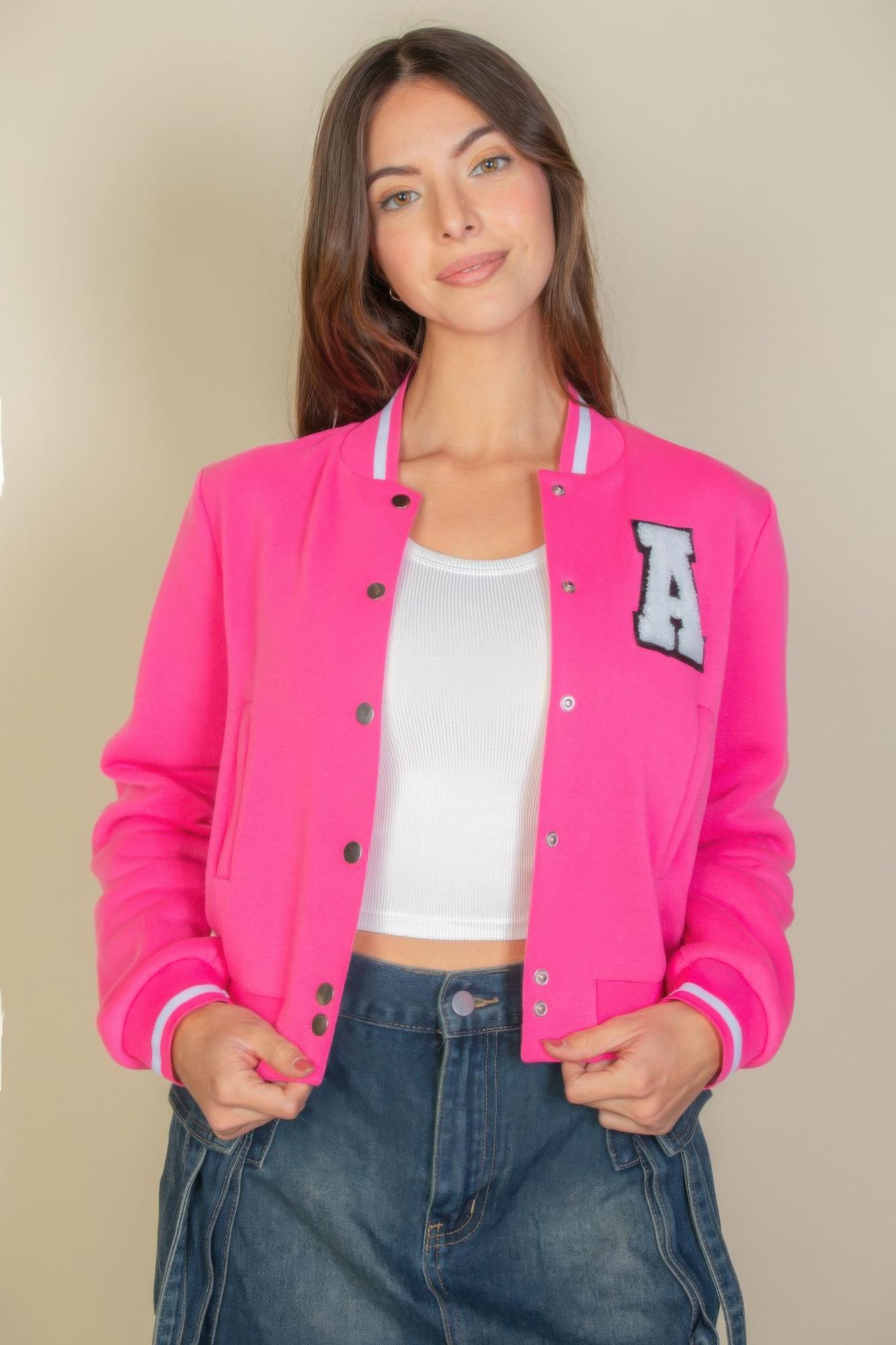 Ezwear letter patched crop varsity jacket image