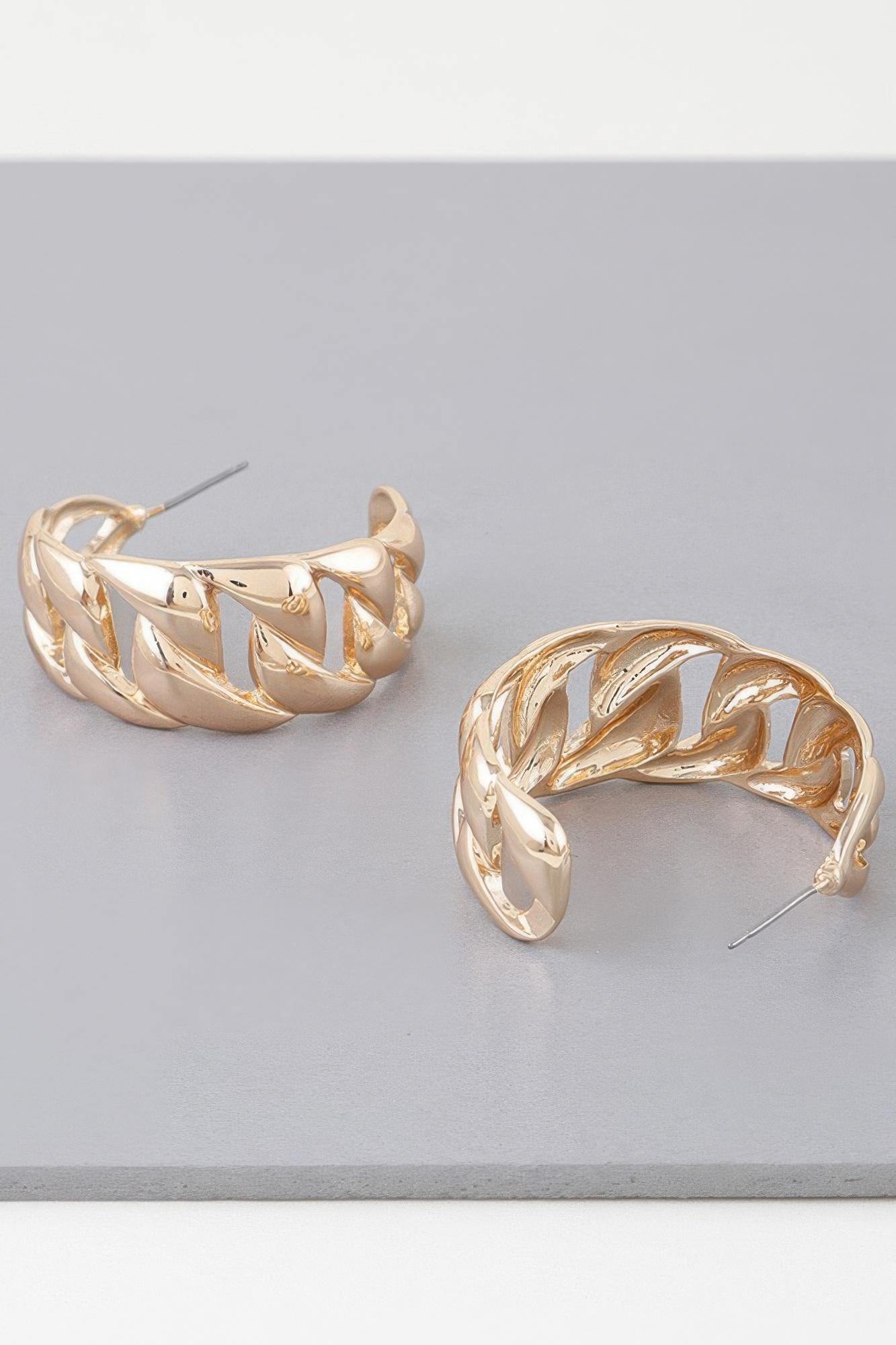 Curb Braid Chain Hoop Earrings image
