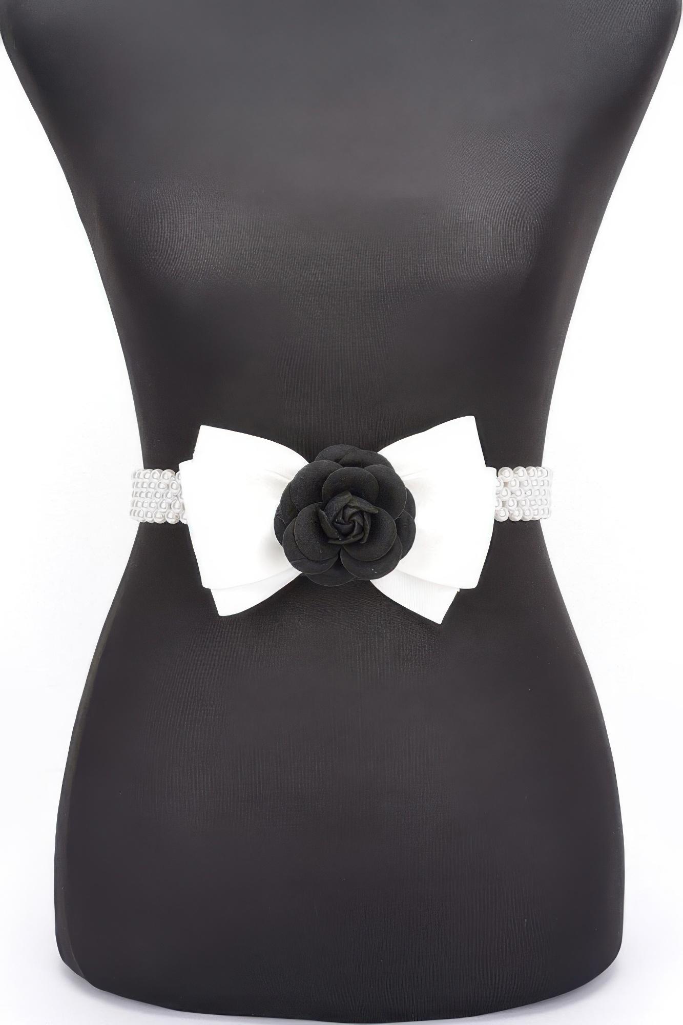 Flower Ribbon Faux Pearl Stretch Belt image